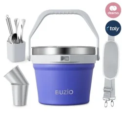 BUZIO 7L Insulated Stainless Steel Ice Bucket with Lid Ice Tongs Scoop And 2 Cups Keeps Ice Cold for Up to 48 Hours - Purple